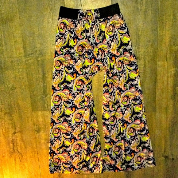 Pants One Size Full Leg Palazzo Paisley Print - Picture 2 of 10